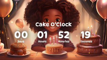 Birthday party and cake countdown timer sweet girl.