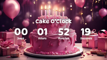 Birthday party and cake countdown timer for girls.