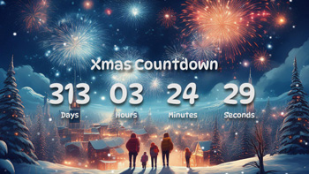 Xmas Countdown Timer With Cute Family, Fireworks and Snowfall