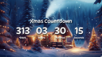 Xmas Countdown Timer Cute Mountain, Snowfall, Chalet Home